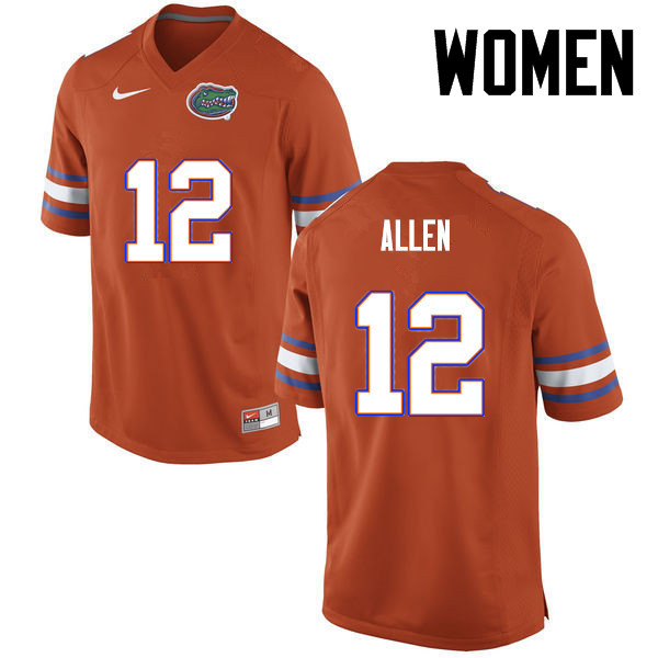 Women Florida Gators #12 Jake Allen College Football Jerseys-Orange - Click Image to Close